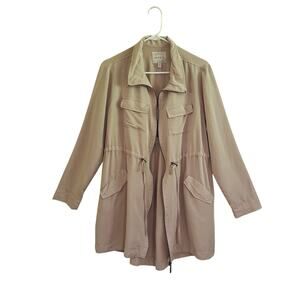 Torrid Anorak Jacket Beige Cinched Tie Waist Thigh Length Sz 00 M/L
